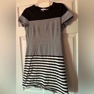 Calvin Klein Women’s Black & White Short Sleeve Striped Dress - Size S